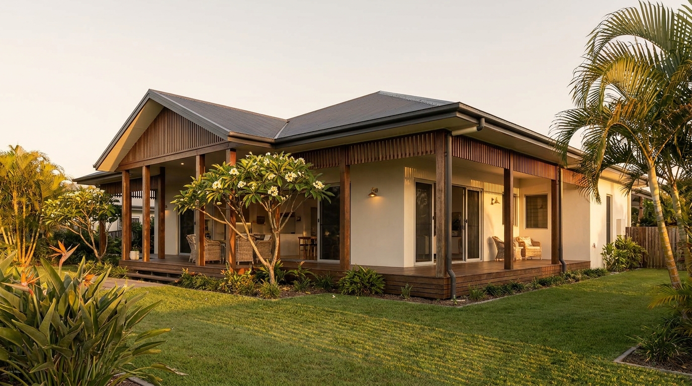 A contemporary Queensland home at golden hour