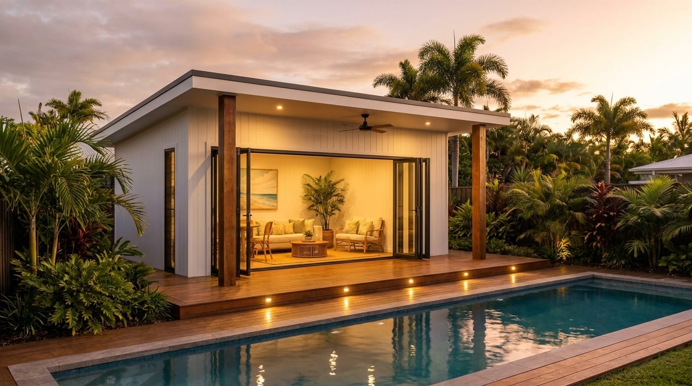 The Pool House at dusk