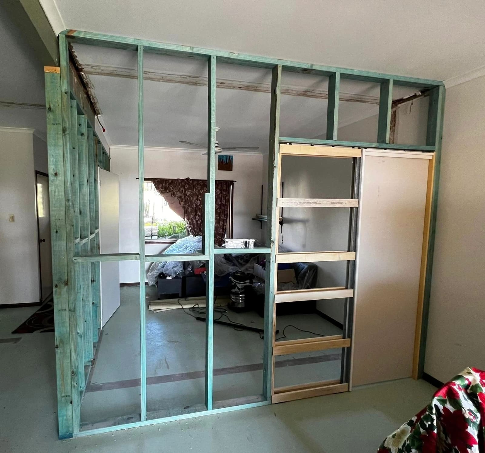 Termite-damaged framing rebuilt