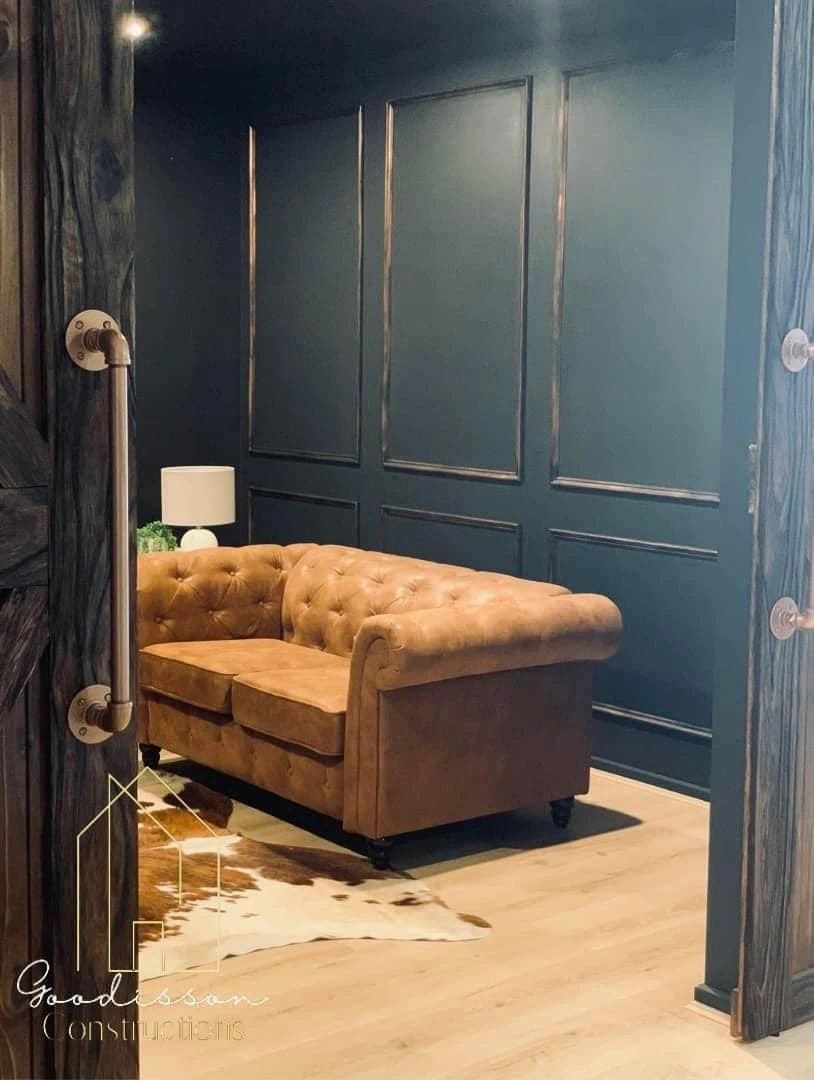 Wainscoting in a moody sitting room